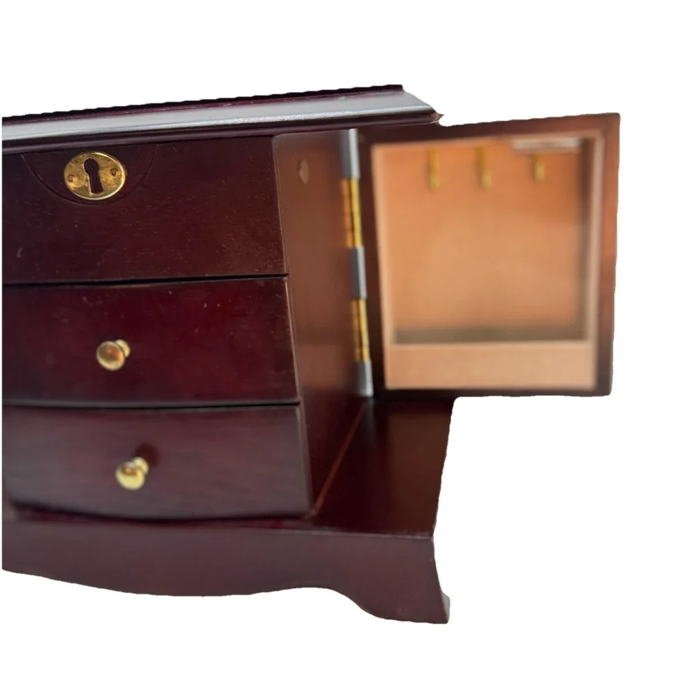 Vintage Mele Jewelry Box Cherry Wood Velvet Lined Quiet Luxury Grandmillennial